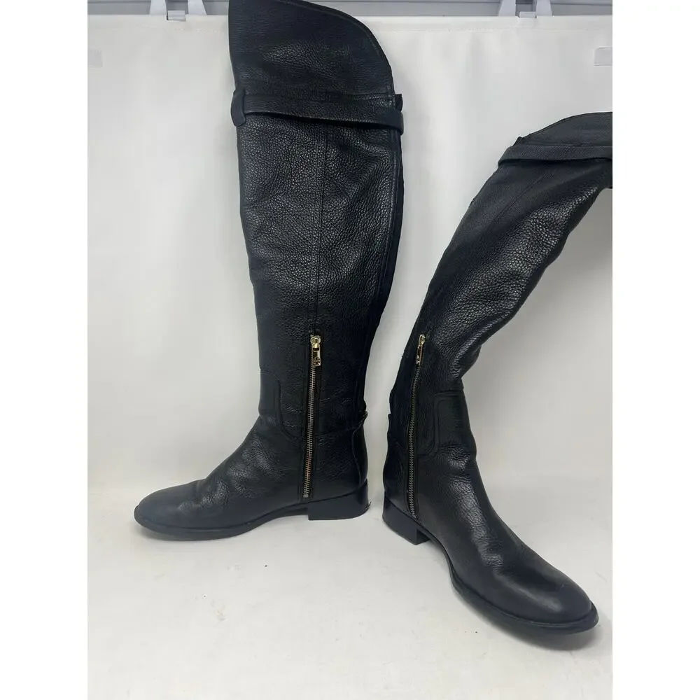 Tory Burch Boots Womens 8.5 M Elena Over‎ The Knee OTK Black Pebbled Leather Zip